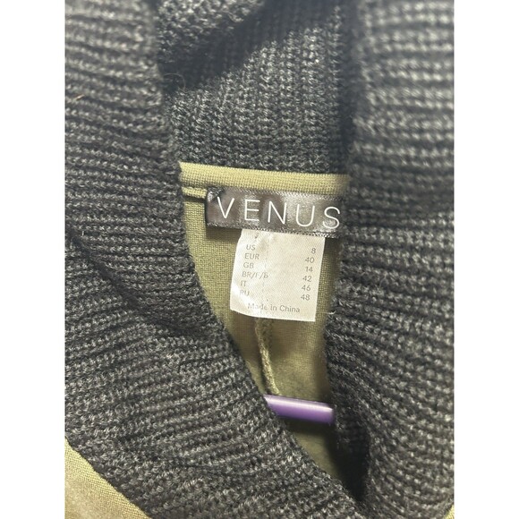 VENUS Knit Asymmetrical Button Olive Jacket Coat Sweater Trim Sz 8 Steampunk EUC - Picture 4 of 5